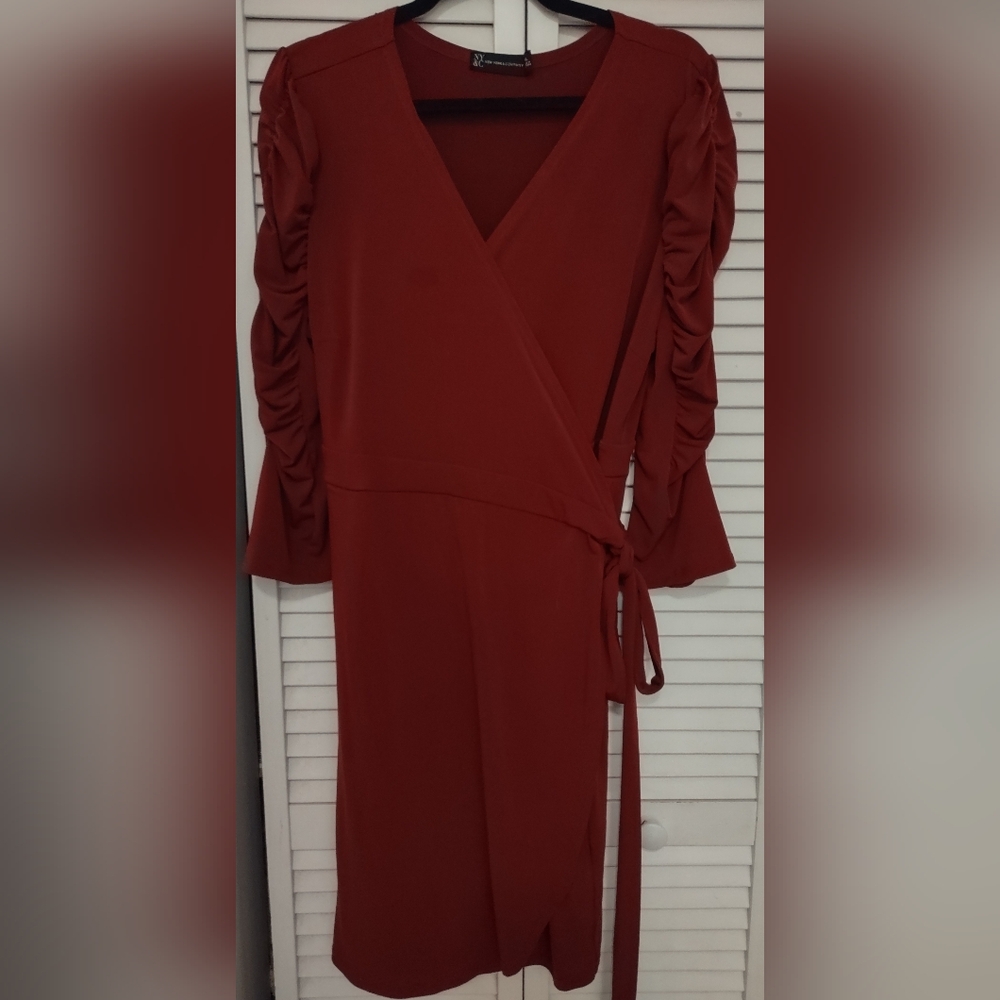New York & Company Rich Burgundy Long Sleeve Dress
